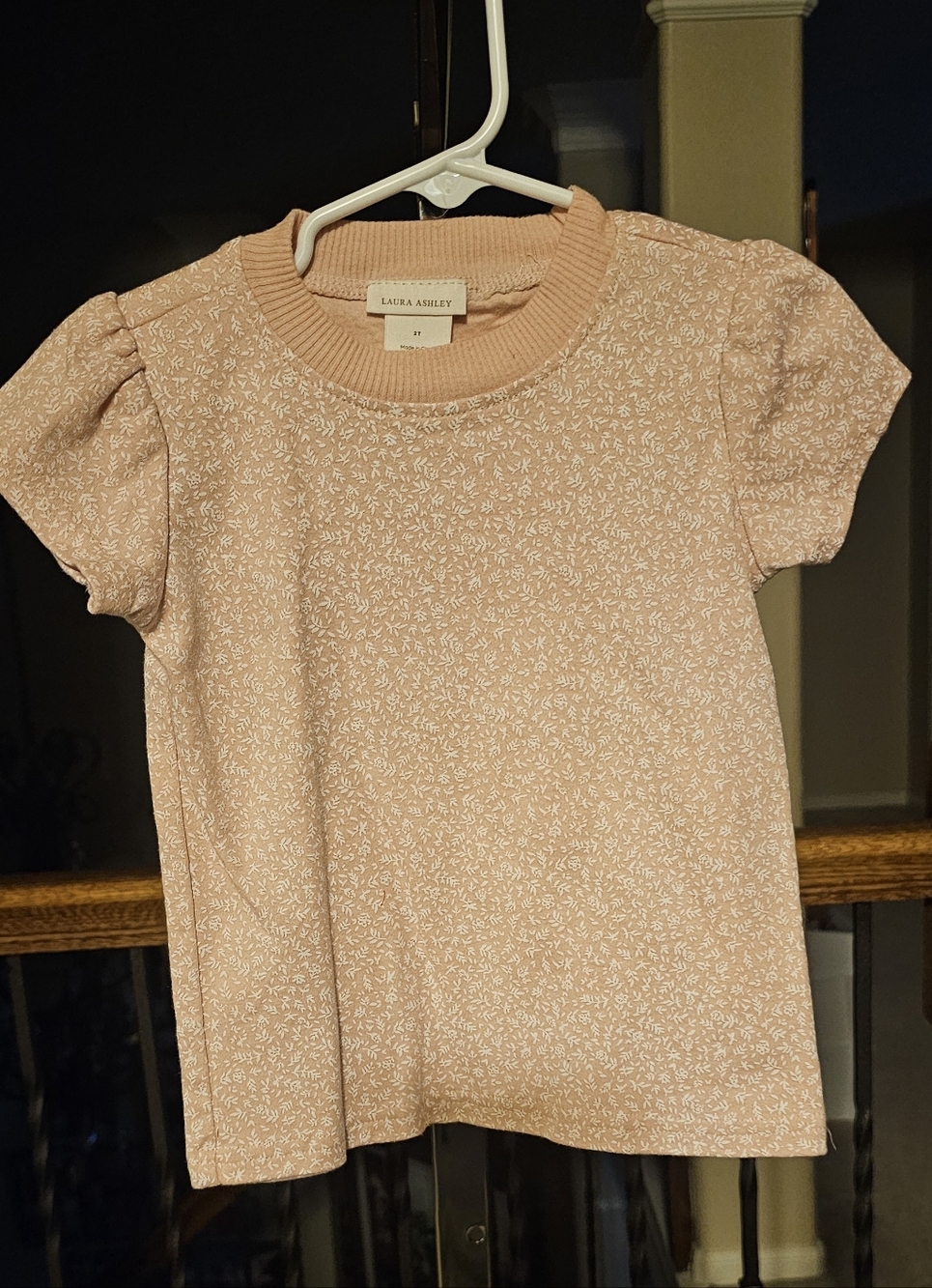 Laura Ashley Dusty Pink Puff Sleeve Tee with Tiny White Floral Print